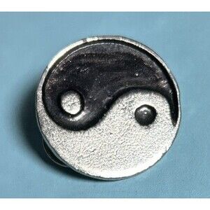 YIN YANG PIN metal, balance harmony white/black Double  Post back pin